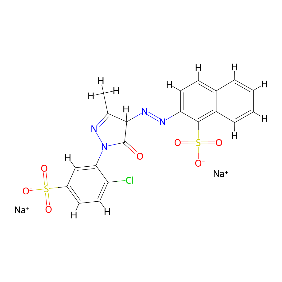disodium 2-[[1-(2-chloro-5-sulphonatophenyl)-4,5-dihydro-3-methyl-5-oxo-1H-pyrazol-4-yl]azo]naphthalene-1-sulphonate molecular structure, CAS 6359-95-1