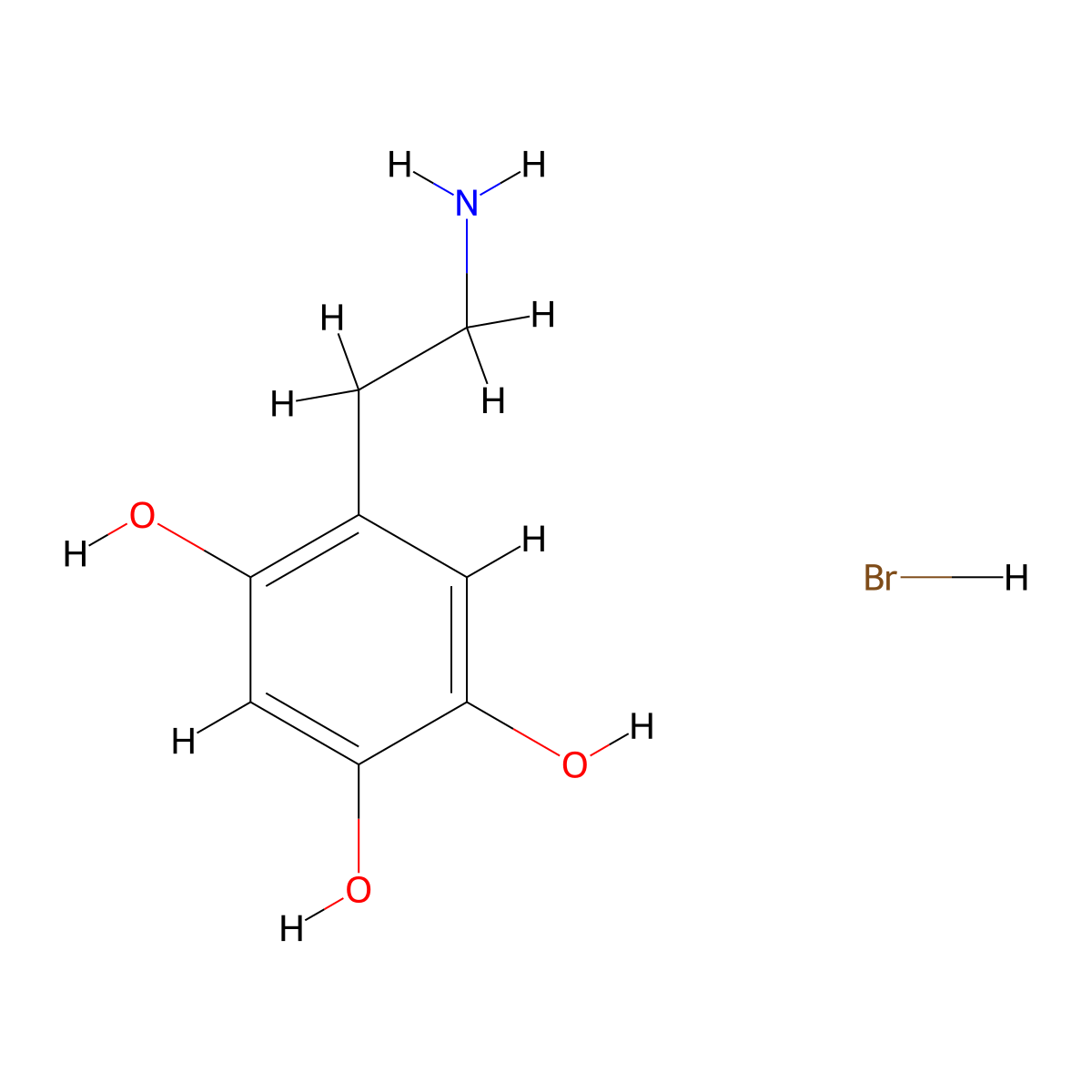 1,2,4-Benzenetriol, 5-(2-aminoethyl)-, hydrobromide (1:1) molecular structure, CAS 636-00-0