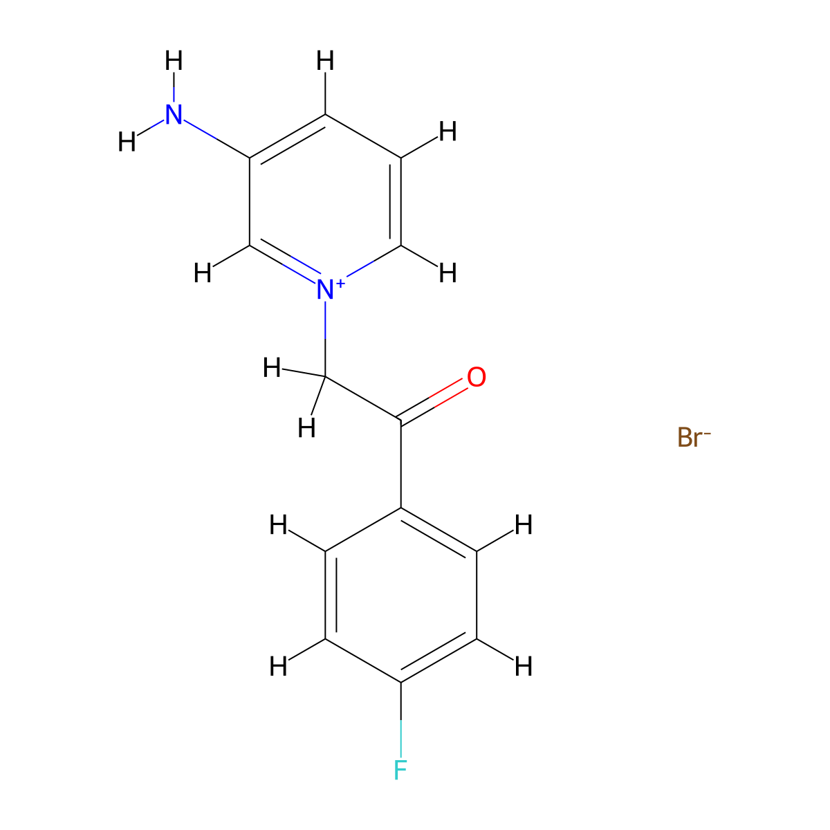 3-Amino-1-[2-(4-fluorophenyl)-2-oxoethyl]pyridin-1-ium bromide molecular structure, CAS 636-03-3
