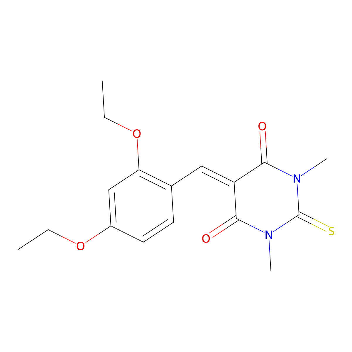 4,6(1h,5h)-Pyrimidinedione, 5-[(2,4-diethoxyphenyl)methylene]dihydro-1,3-dimethyl-2-thioxo- molecular structure, CAS 636-36-2