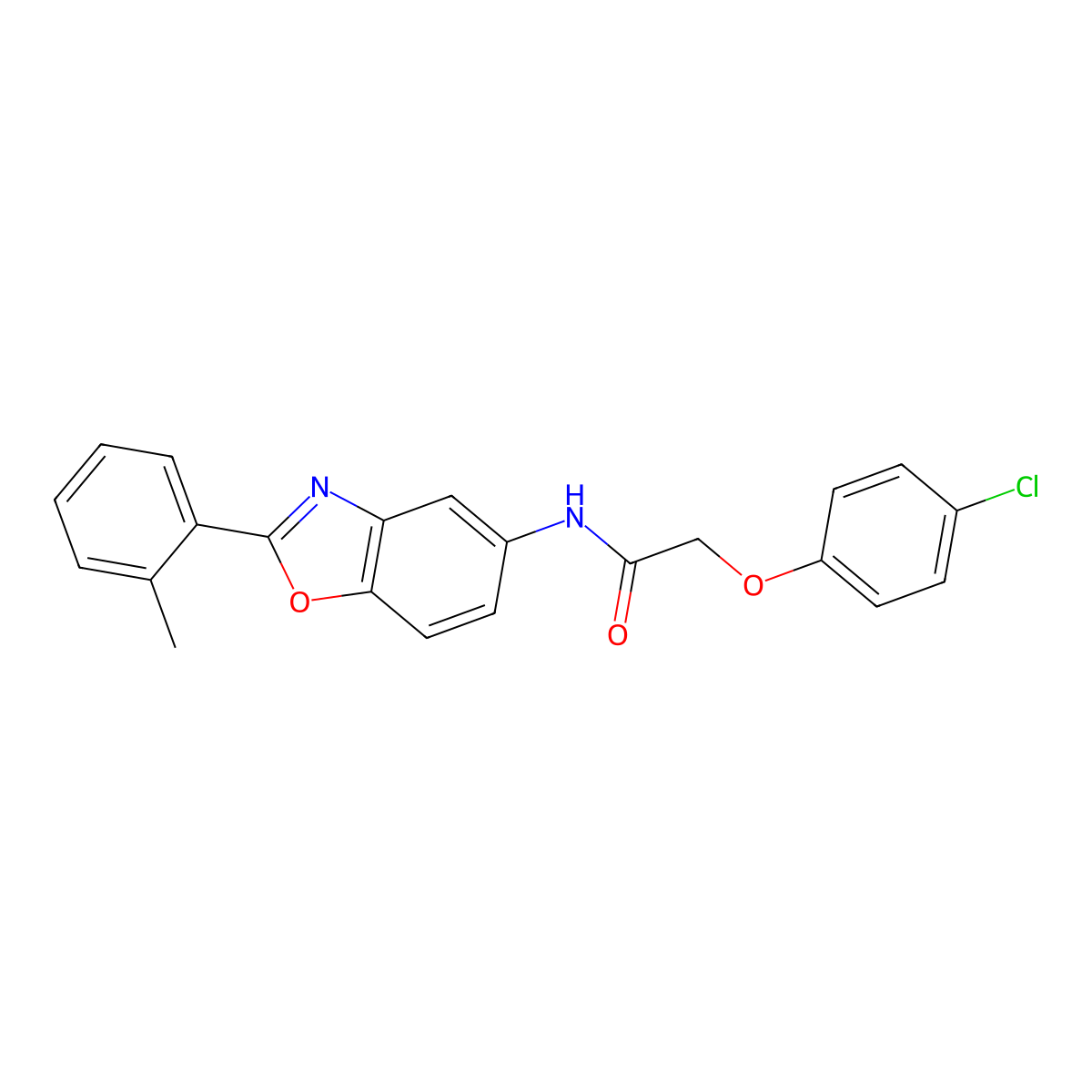 2-(4-chlorophenoxy)-N-[2-(2-methylphenyl)-1,3-benzoxazol-5-yl]acetamide molecular structure, CAS 6360-93-6