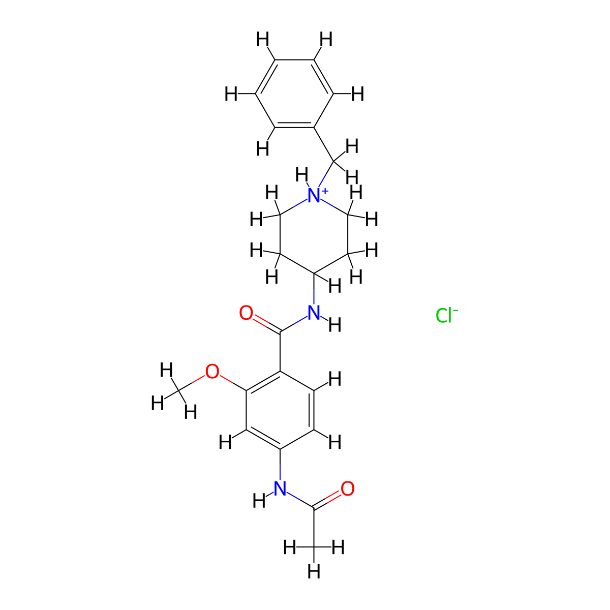 Benzamide, 4-(acetylamino)-2-methoxy-N-(1-(phenylmethyl)-4-piperidinyl)-, monohydrochloride molecular structure, CAS 63639-55-4