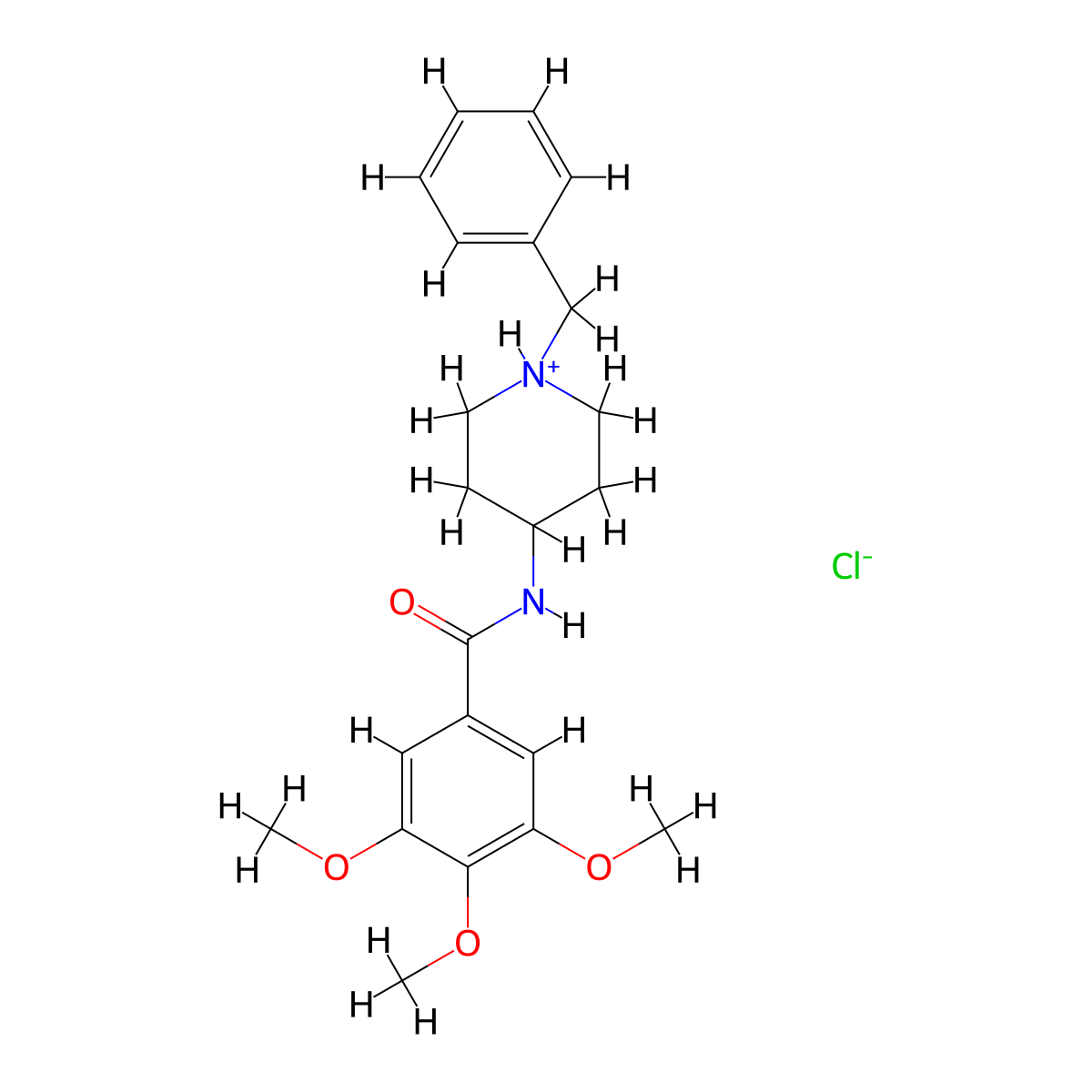 Benzamide, N-(1-(phenylmethyl)-4-piperidinyl)-3,4,5-trimethoxy-, monohydrochloride molecular structure, CAS 63639-59-8