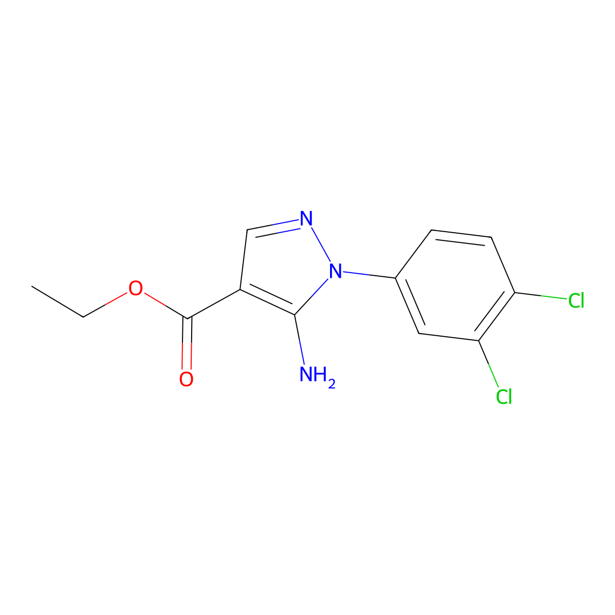 ethyl 5-amino-1-(3,4-dichlorophenyl)-1H-pyrazole-4-carboxylate molecular structure, CAS 636568-07-5