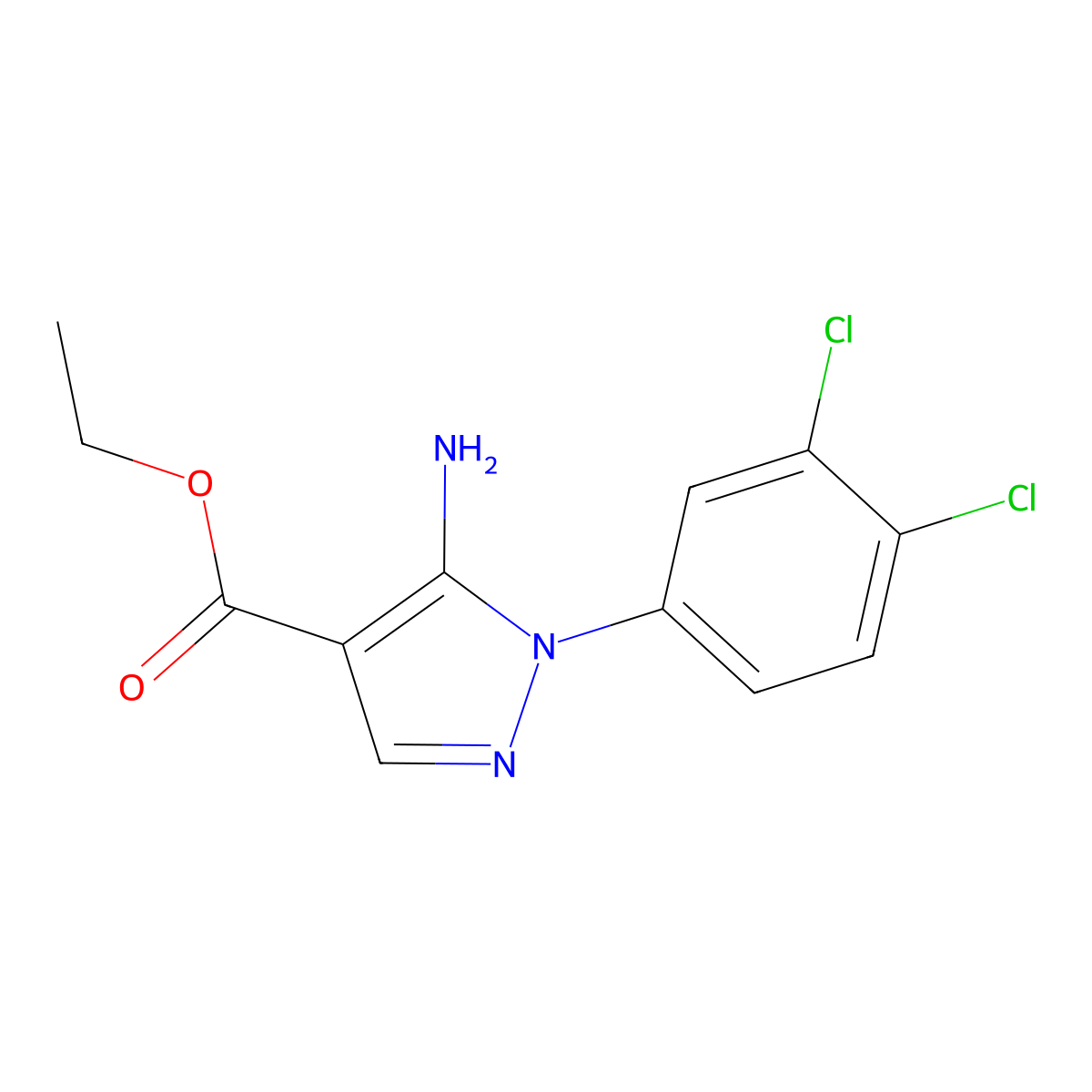 ethyl 5-amino-1-(3,4-dichlorophenyl)-1H-pyrazole-4-carboxylate molecular structure, CAS 636568-07-5