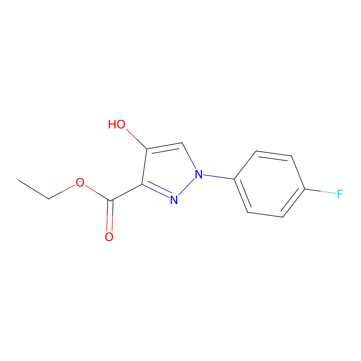 Ethyl 1-(4-fluorophenyl)-4-hydroxy-1H-pyrazole-3-carboxylate molecular structure, CAS 636568-08-6