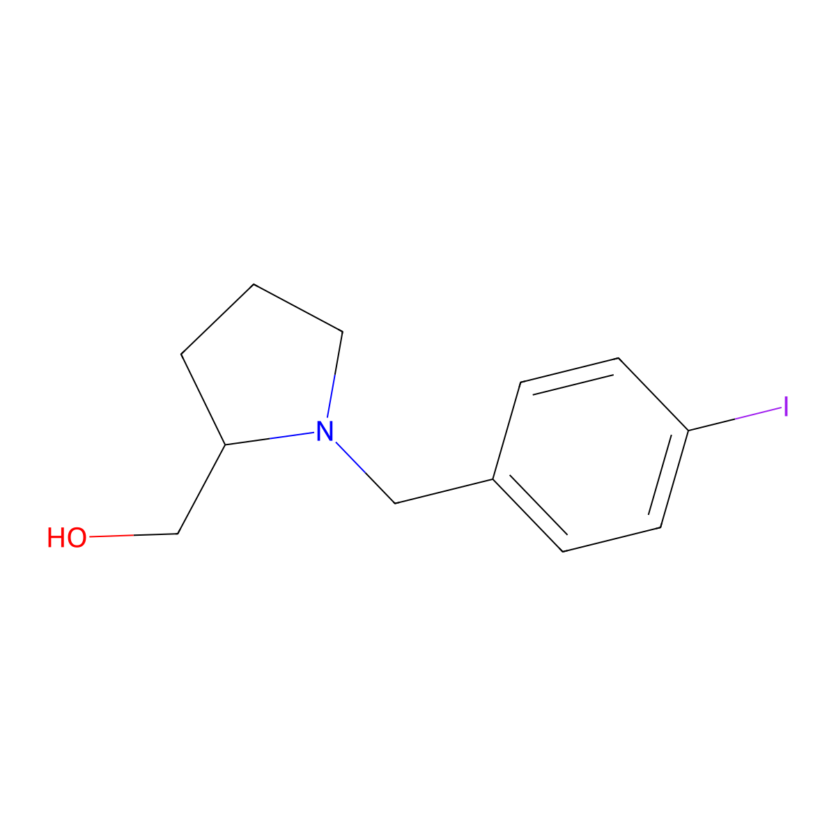 {(2S)-1-[(4-Iodophenyl)methyl]pyrrolidin-2-yl}methanol molecular structure, CAS 636572-05-9