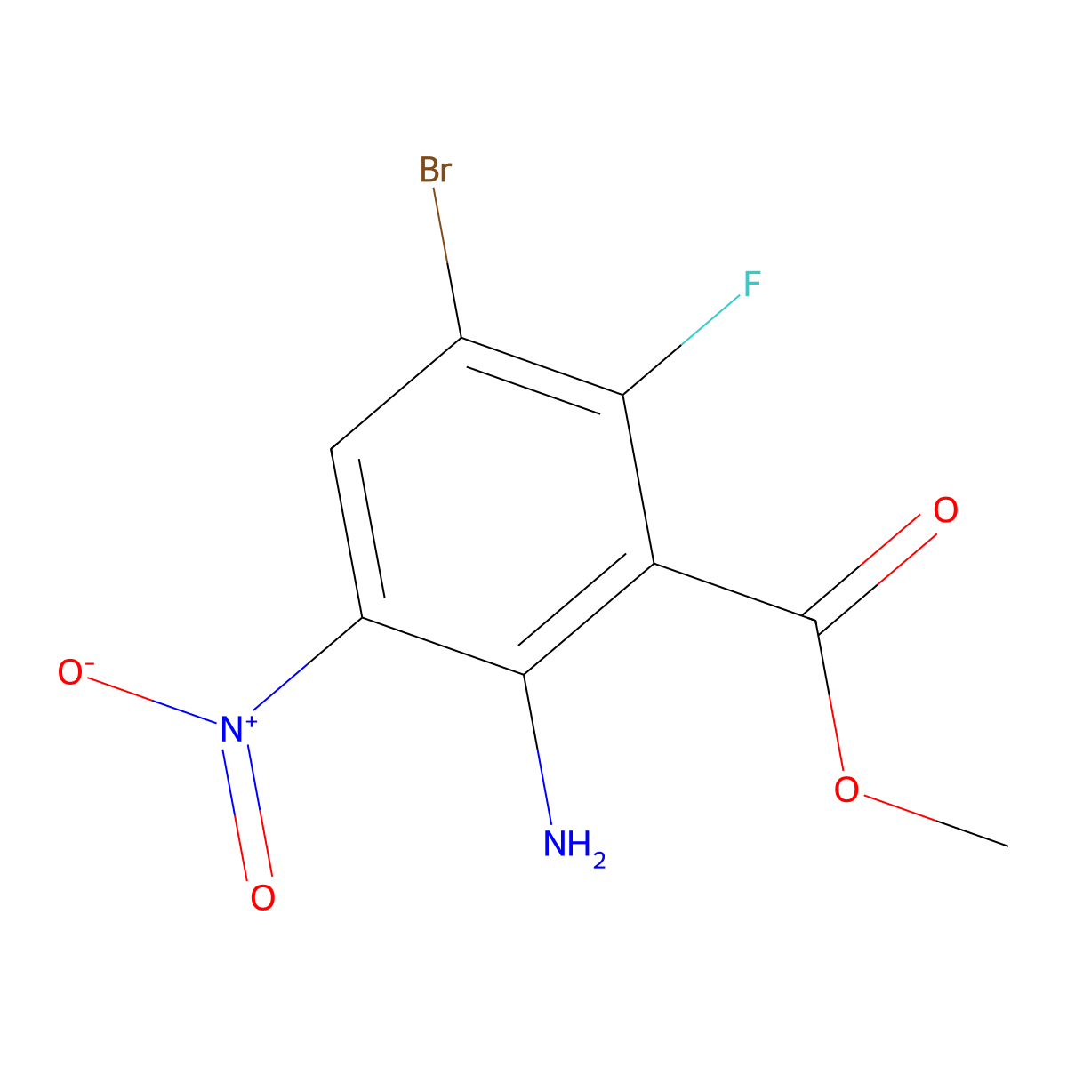 Methyl 2-amino-5-bromo-6-fluoro-3-nitrobenzoate molecular structure, CAS 636581-66-3