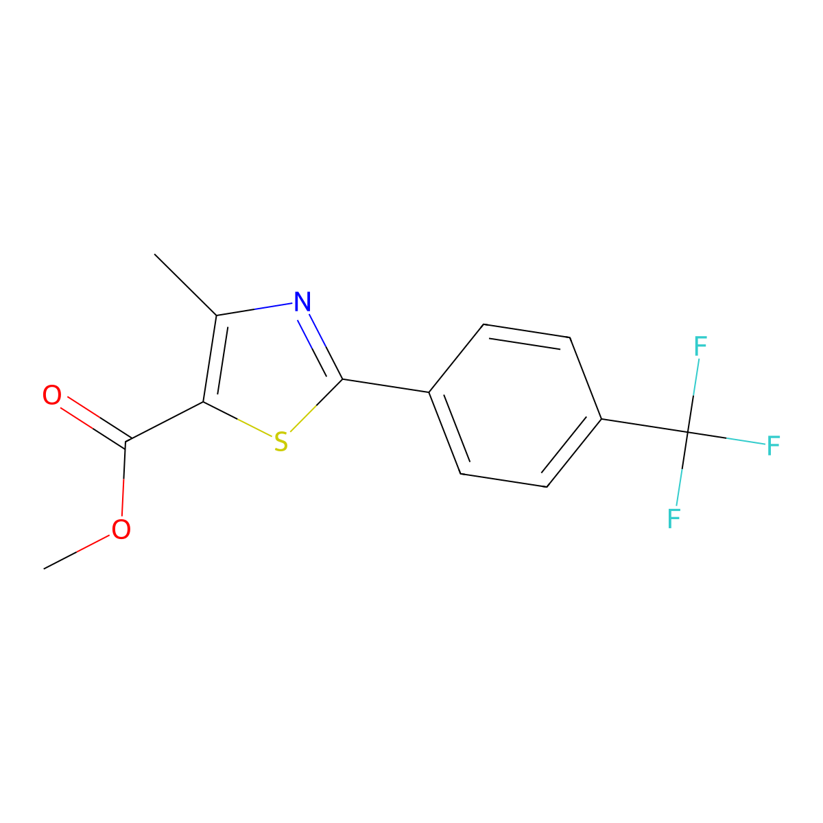 4-Methyl-2-(4-trifluoromethyl-phenyl)-thiazole-5-carboxylic acid methyl ester molecular structure, CAS 636589-59-8