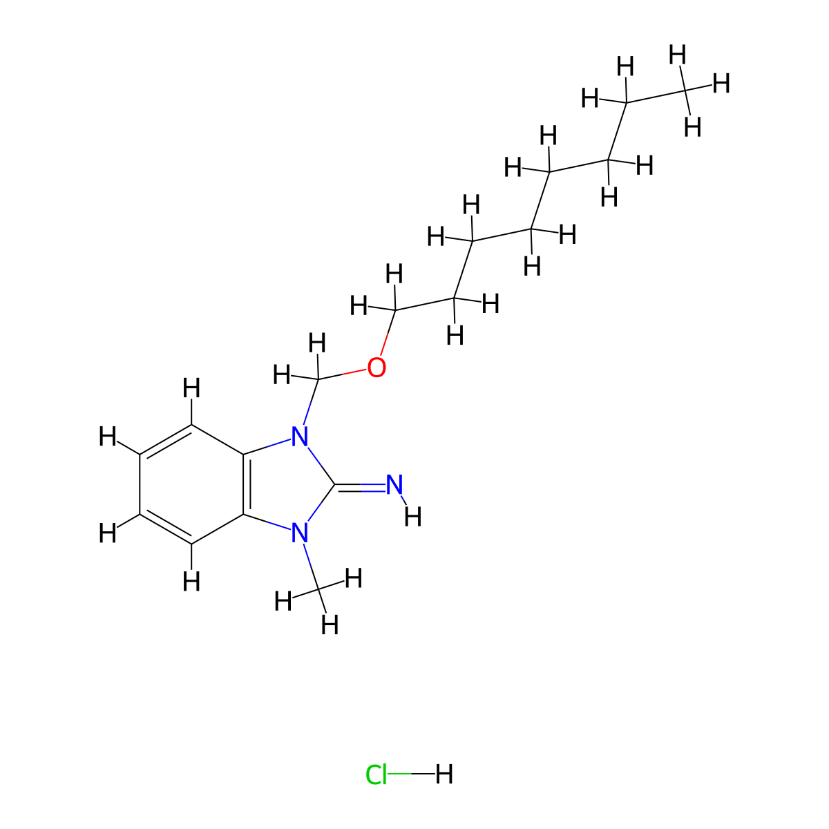 2H-Benzimidazol-2-imine, 1,3-dihydro-1-methyl-3-((octyloxy)methyl)-, monohydrochloride molecular structure, CAS 63659-00-7