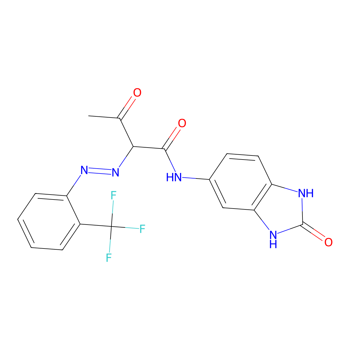 Butanamide, N-(2,3-dihydro-2-oxo-1H-benzimidazol-5-yl)-3-oxo-2-(2-(2-(trifluoromethyl)phenyl)diazenyl)- molecular structure, CAS 63661-02-9