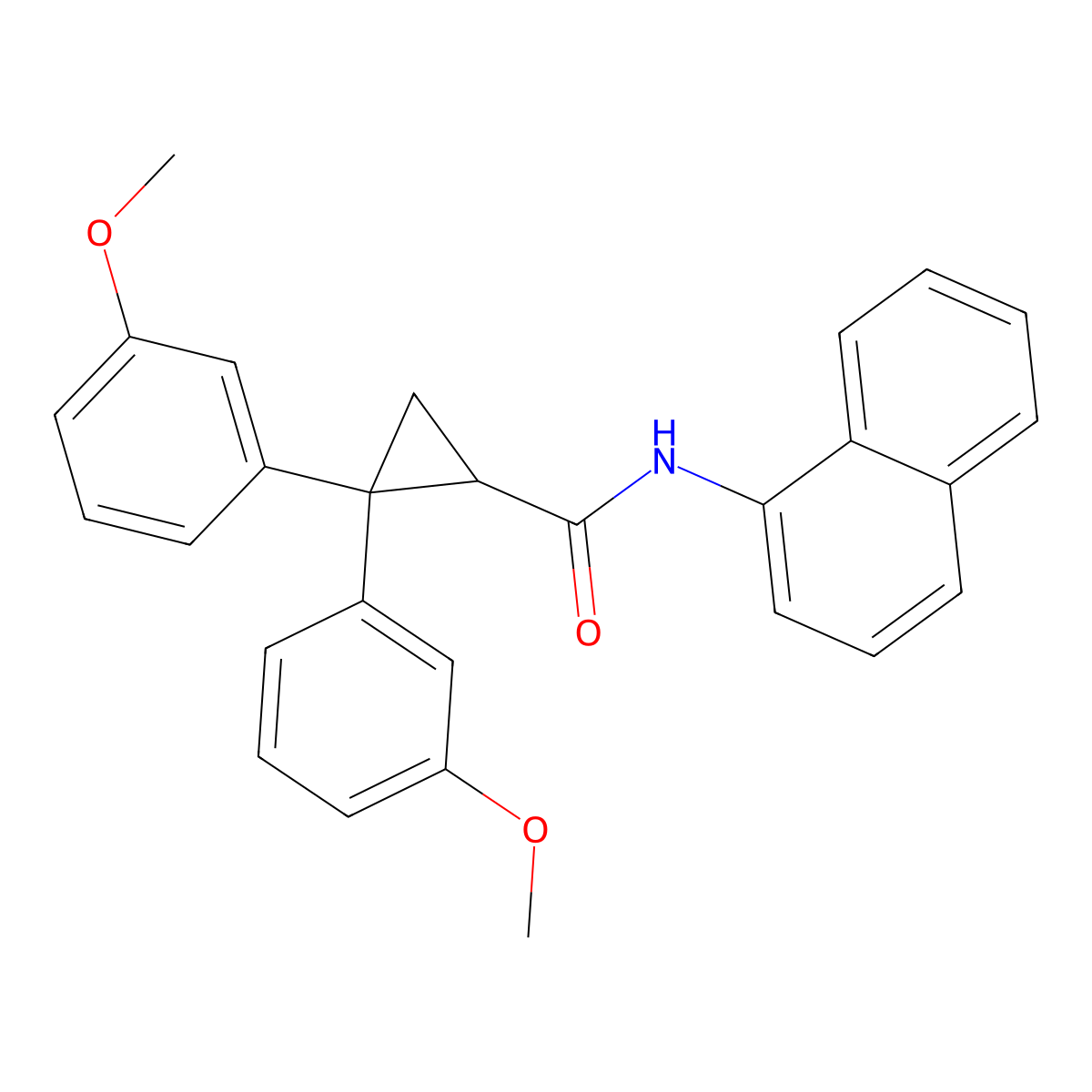2,2-Bis(3-methoxyphenyl)-N-(naphthalen-1-yl)cyclopropane-1-carboxamide molecular structure, CAS 6367-56-2