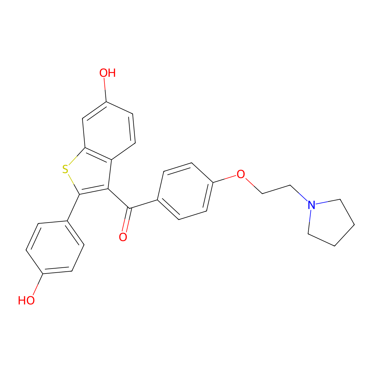 (6-Hydroxy-2-(4-hydroxyphenyl)benzo(b)thien-3-yl)(4-(2-(1-pyrrolidinyl)ethoxy)phenyl)methanone molecular structure, CAS 63676-25-5