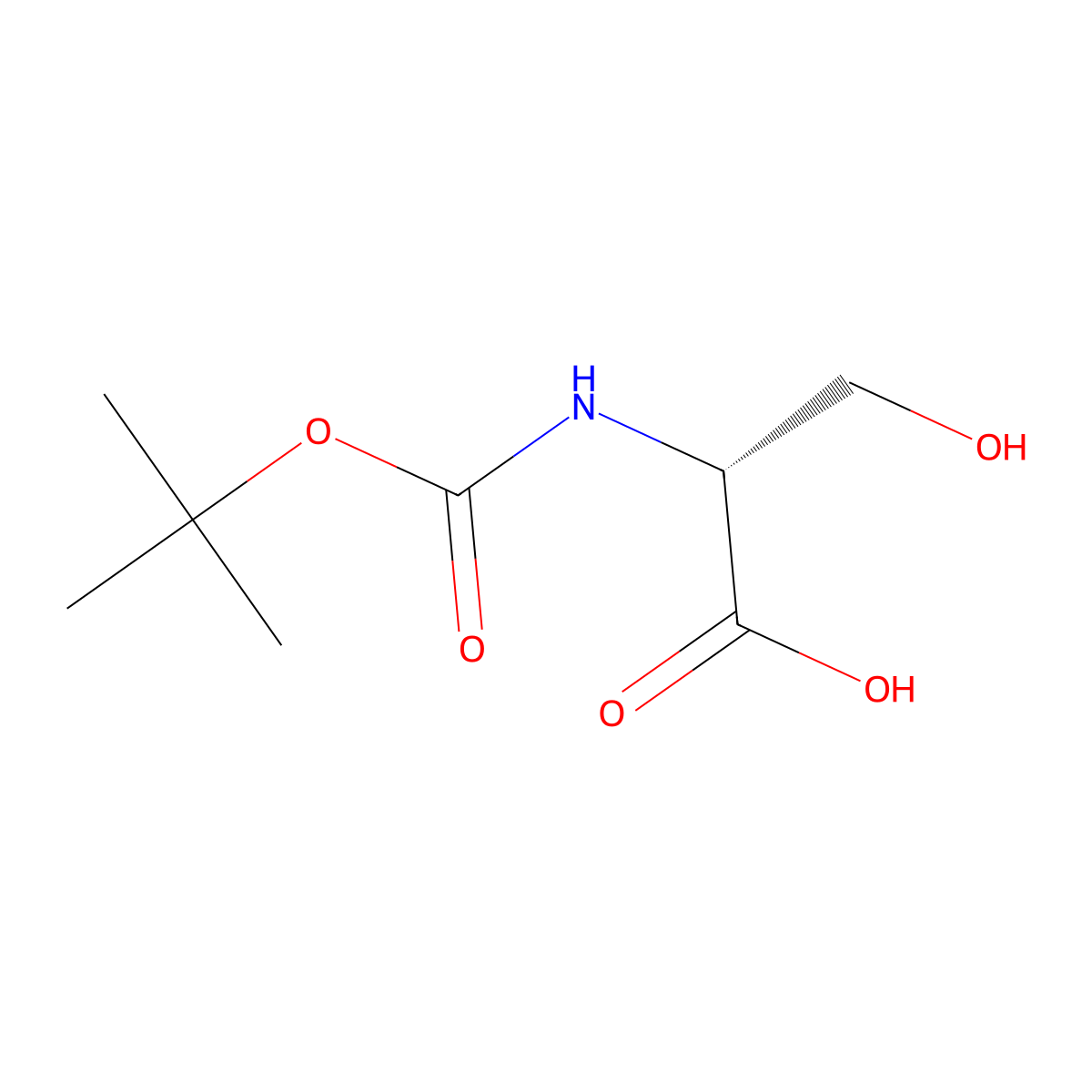 (R)-2-tert-butoxycarbonylamino-3-hydroxy propionic acid molecular structure, CAS 6368-20-3