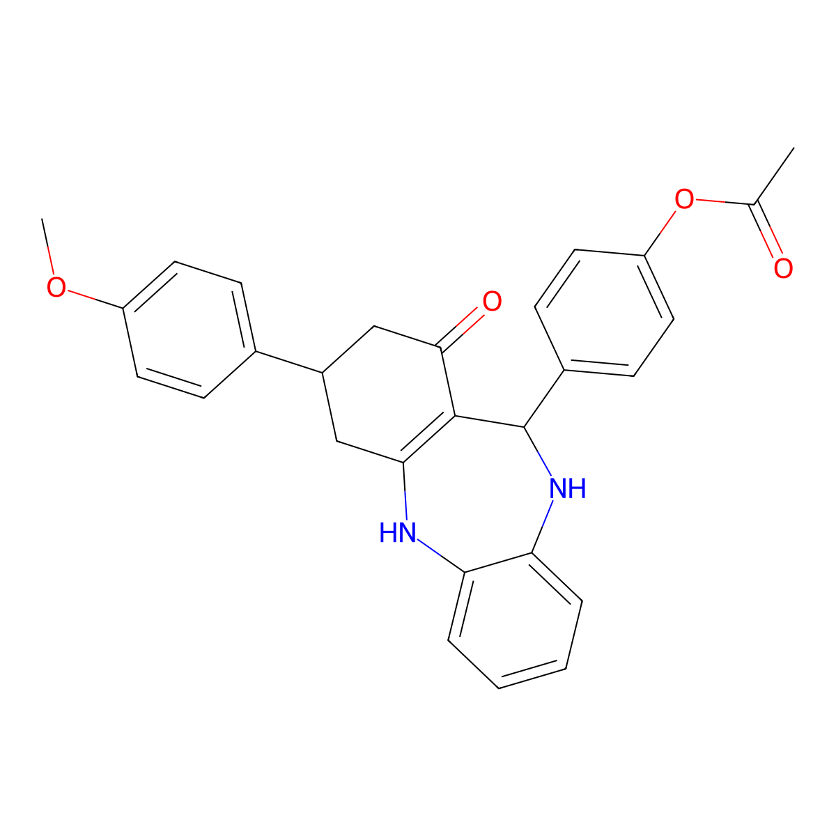 4-[3-(4-methoxyphenyl)-1-oxo-2,3,4,5,10,11-hexahydro-1H-dibenzo[b,e][1,4]diazepin-11-yl]phenyl acetate molecular structure, CAS 6368-31-6