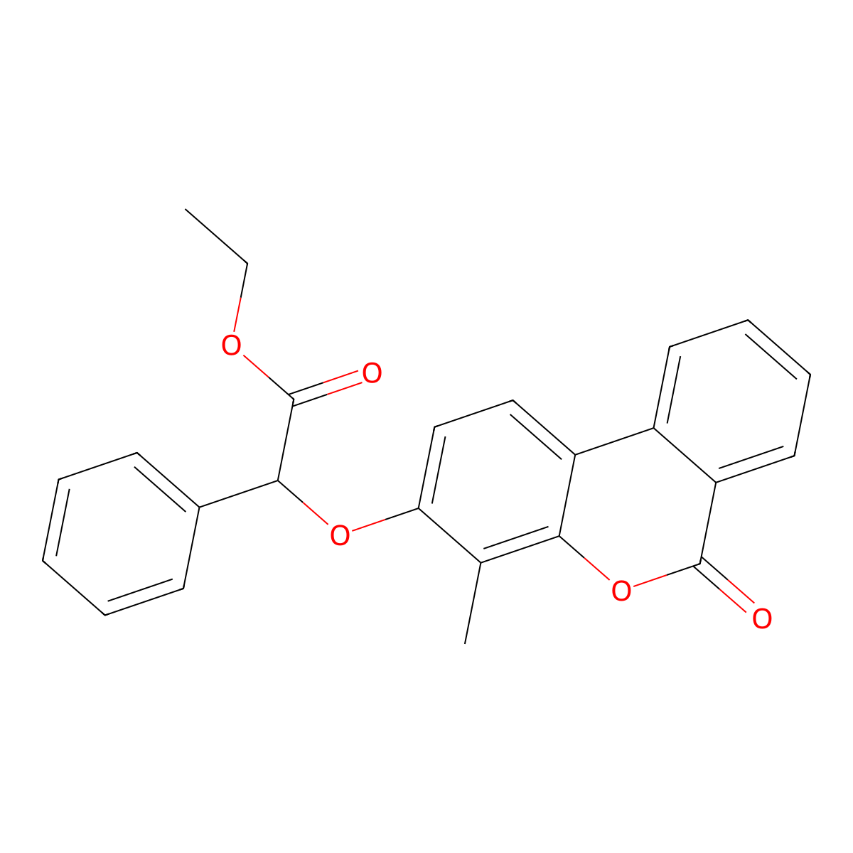Ethyl ((4-methyl-6-oxo-6H-benzo(C)chromen-3-YL)oxy)(phenyl)acetate molecular structure, CAS 6368-92-9