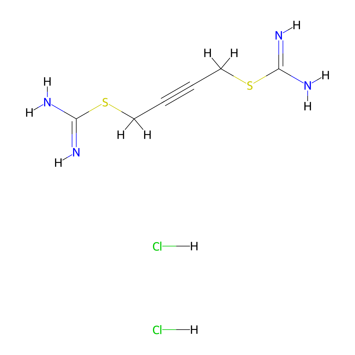 But-2-yne-1,4-diyl dicarbamimidothioate--hydrogen chloride (1/2) molecular structure, CAS 63680-28-4