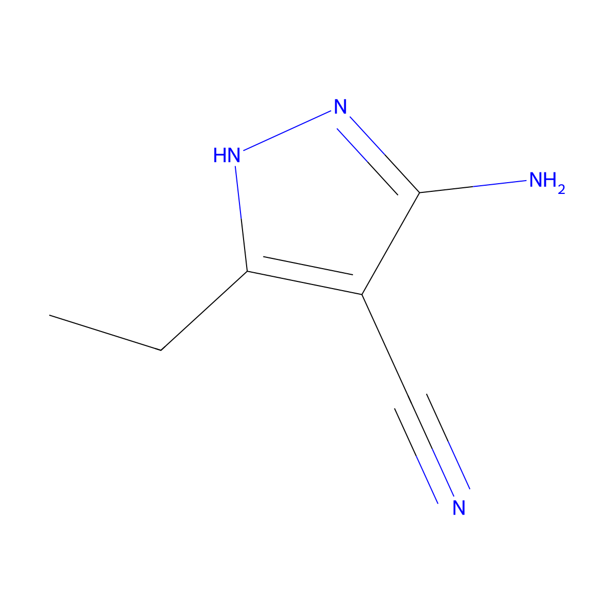 Pyrazole, 3-amino-4-cyano-5-ethyl- molecular structure, CAS 63680-91-1