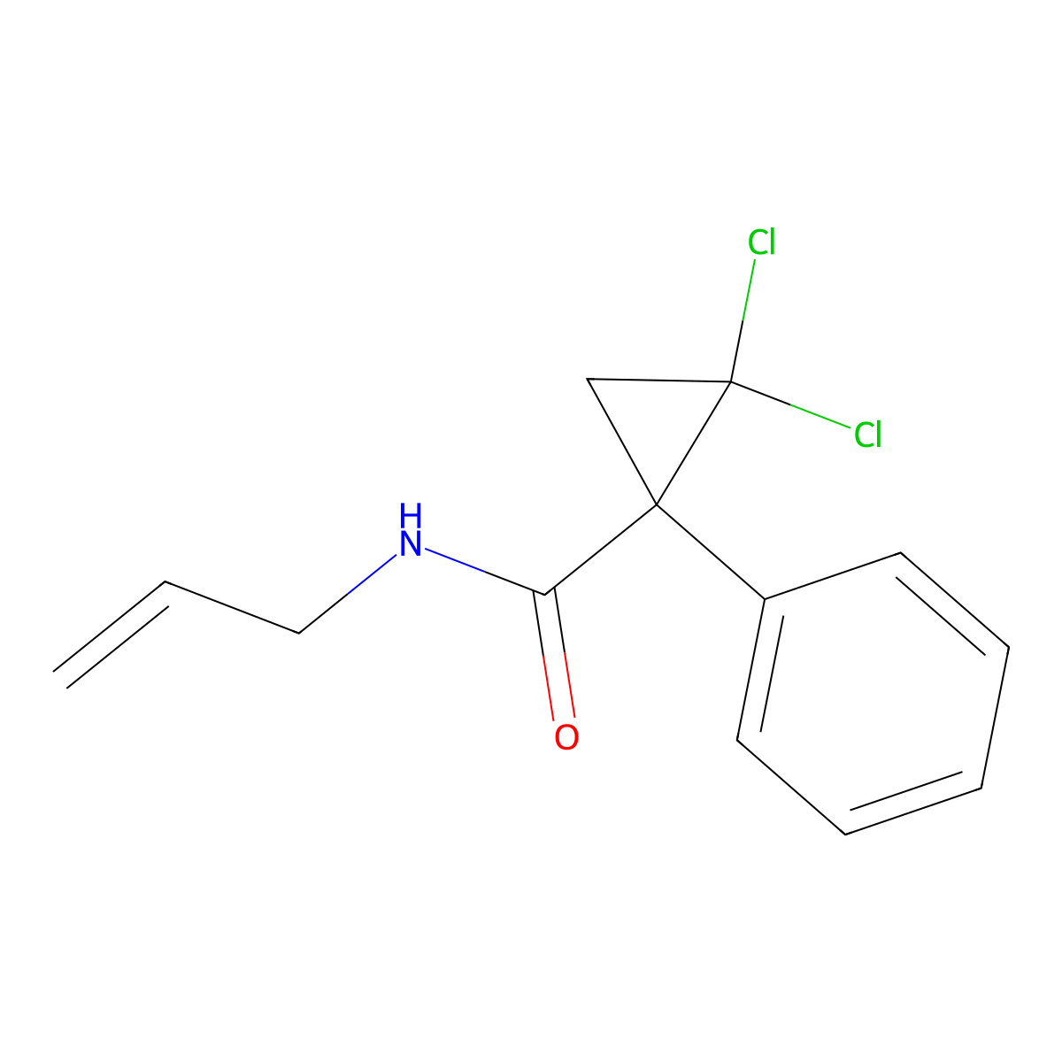 2,2-Dichloro-1-phenyl-N-(prop-2-en-1-yl)cyclopropane-1-carboxamide molecular structure, CAS 6369-41-1
