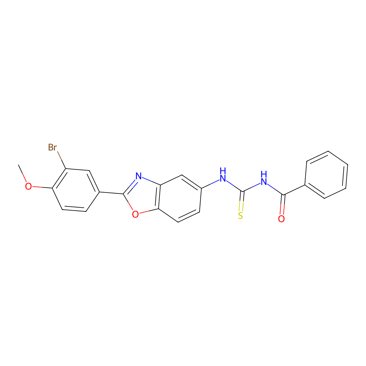 N-[[2-(3-bromo-4-methoxyphenyl)-1,3-benzoxazol-5-yl]carbamothioyl]benzamide molecular structure, CAS 6369-95-5