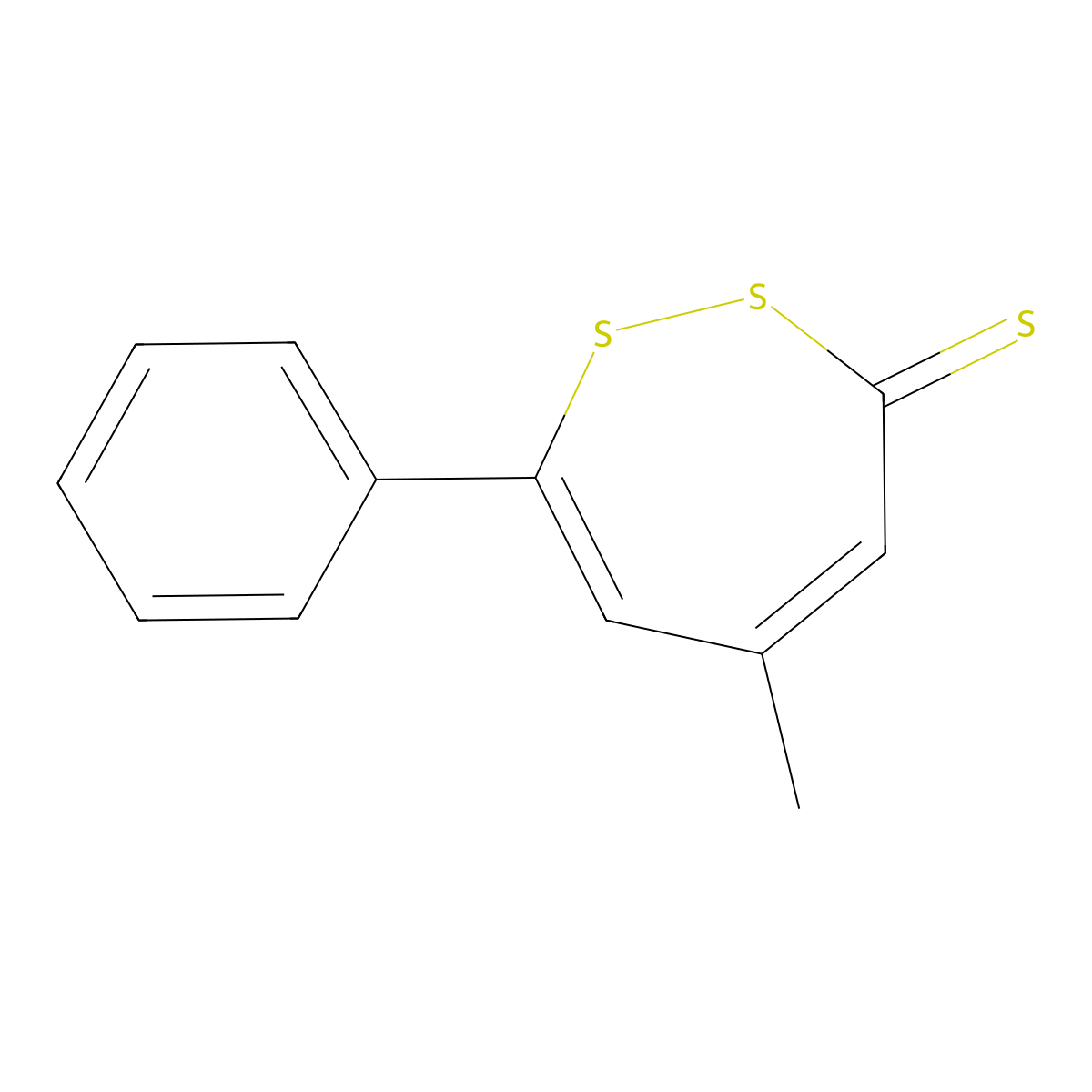 3H-1,2-Dithiepin-3-thione, 5-methyl-7-phenyl- molecular structure, CAS 63690-22-2