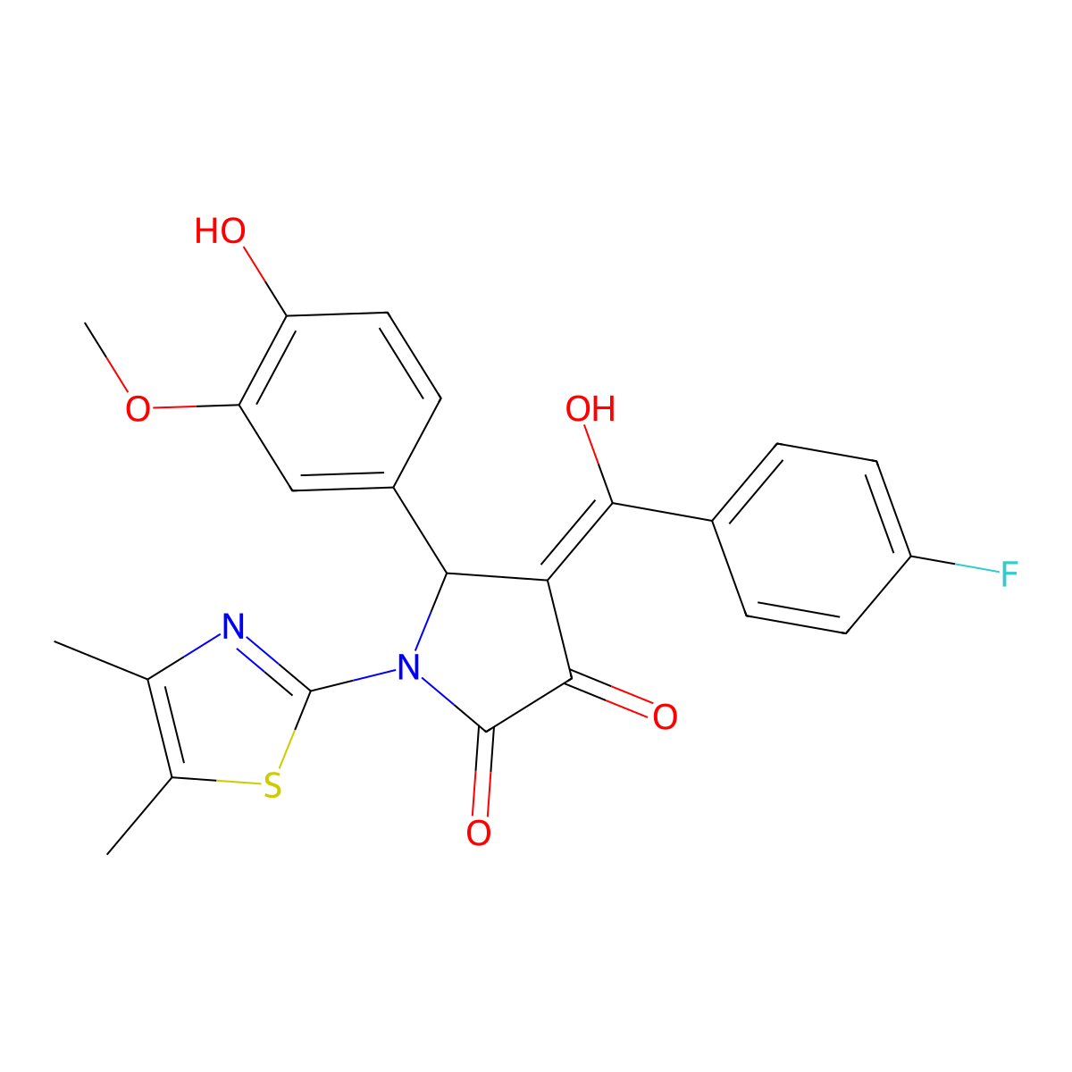 1-(4,5-dimethyl-1,3-thiazol-2-yl)-4-(4-fluorobenzoyl)-3-hydroxy-5-(4-hydroxy-3-methoxyphenyl)-2,5-dihydro-1H-pyrrol-2-one molecular structure, CAS 636987-80-9