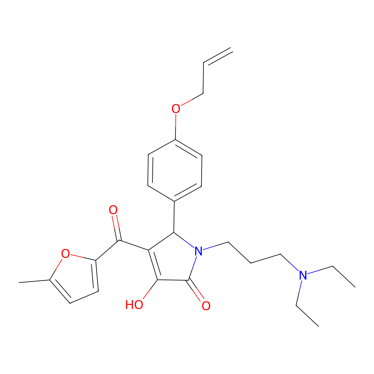 1-[3-(Diethylamino)propyl]-3-hydroxy-4-[(5-methyl(2-furyl))carbonyl]-5-(4-prop-2-enyloxyphenyl)-3-pyrrolin-2-one molecular structure, CAS 636988-07-3