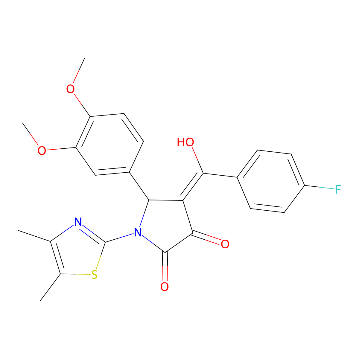 5-(3,4-dimethoxyphenyl)-1-(4,5-dimethyl-1,3-thiazol-2-yl)-4-(4-fluorobenzoyl)-3-hydroxy-2,5-dihydro-1H-pyrrol-2-one molecular structure, CAS 636988-34-6