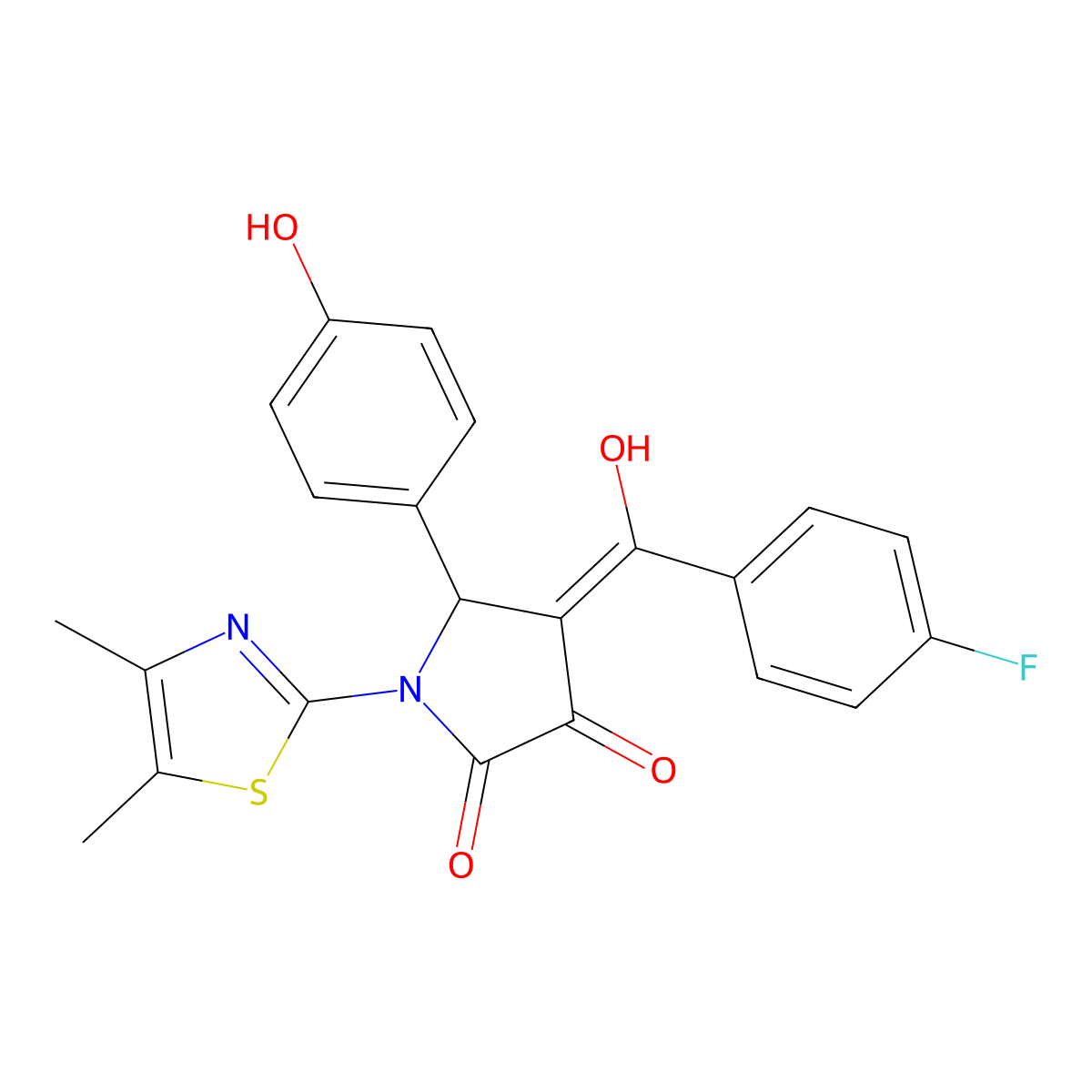 1-(4,5-dimethyl-1,3-thiazol-2-yl)-4-(4-fluorobenzoyl)-3-hydroxy-5-(4-hydroxyphenyl)-2,5-dihydro-1H-pyrrol-2-one molecular structure, CAS 636988-42-6
