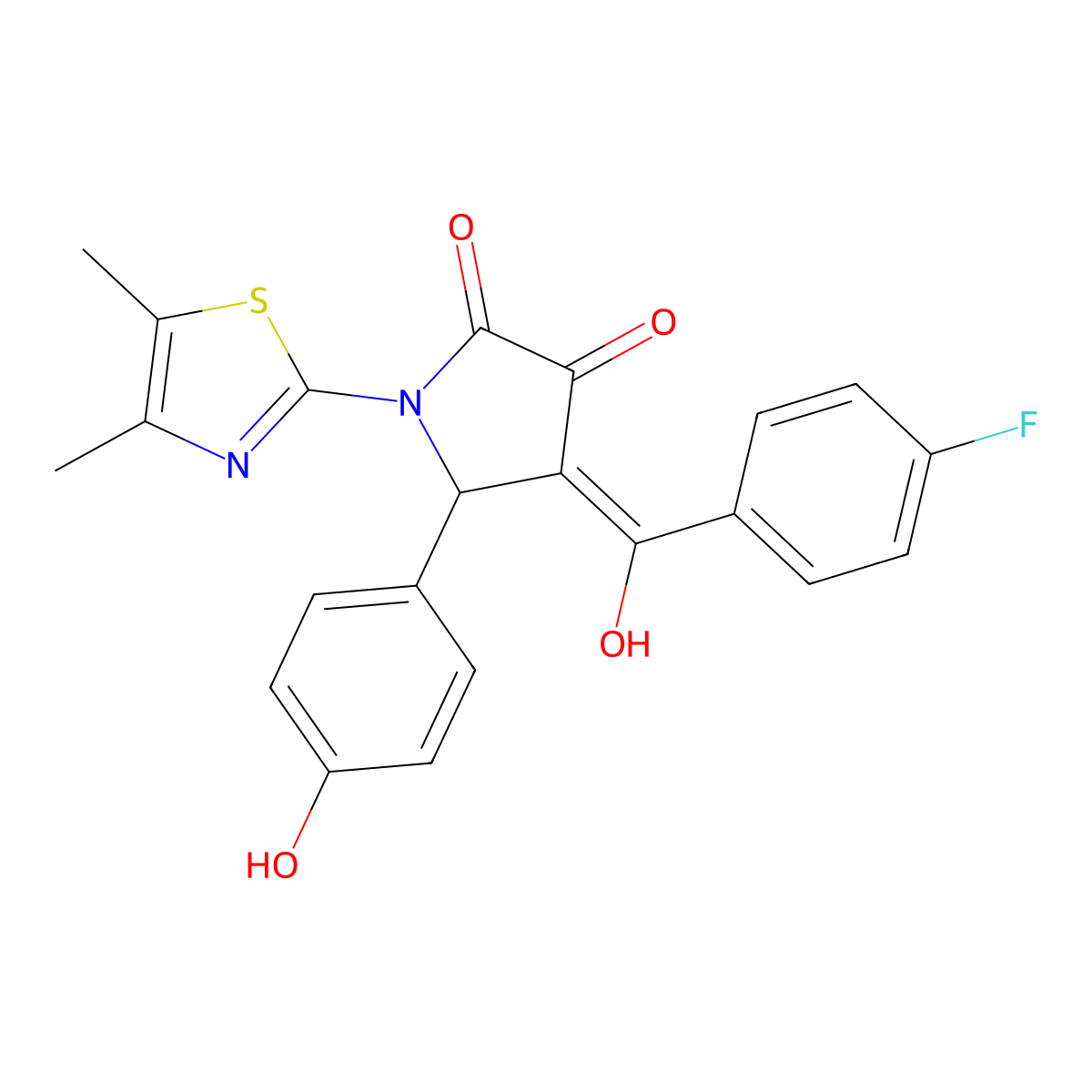 1-(4,5-dimethyl-1,3-thiazol-2-yl)-4-(4-fluorobenzoyl)-3-hydroxy-5-(4-hydroxyphenyl)-2,5-dihydro-1H-pyrrol-2-one molecular structure, CAS 636988-42-6