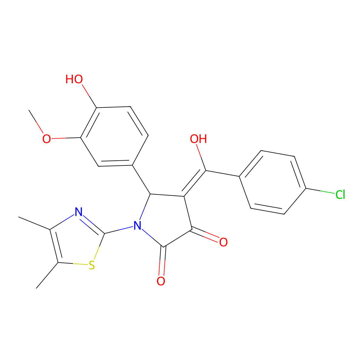 4-(4-chlorobenzoyl)-1-(4,5-dimethyl-1,3-thiazol-2-yl)-3-hydroxy-5-(4-hydroxy-3-methoxyphenyl)-2,5-dihydro-1H-pyrrol-2-one molecular structure, CAS 636988-52-8
