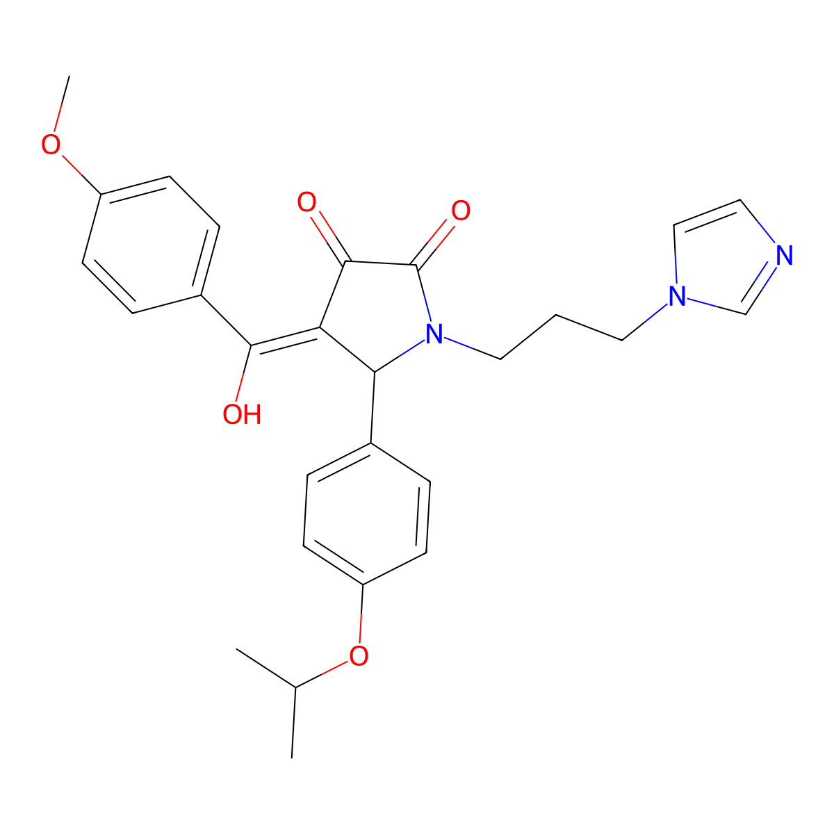 3-hydroxy-1-[3-(1H-imidazol-1-yl)propyl]-4-(4-methoxybenzoyl)-5-[4-(propan-2-yloxy)phenyl]-2,5-dihydro-1H-pyrrol-2-one molecular structure, CAS 636989-17-8