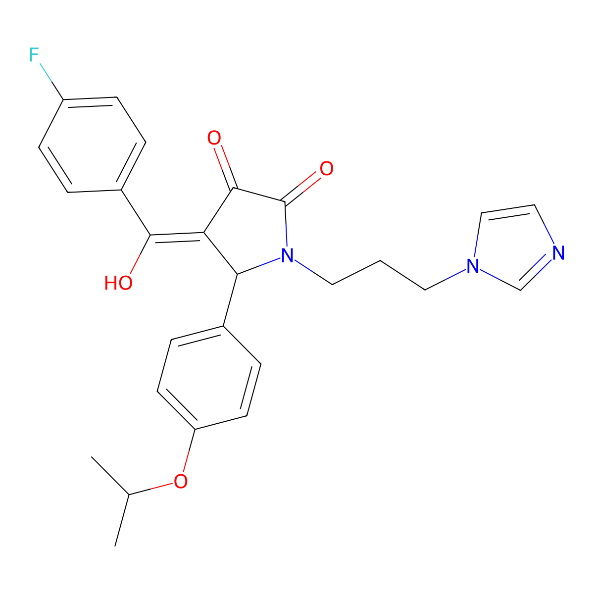 4-(4-fluorobenzoyl)-3-hydroxy-1-[3-(1H-imidazol-1-yl)propyl]-5-[4-(propan-2-yloxy)phenyl]-2,5-dihydro-1H-pyrrol-2-one molecular structure, CAS 636989-18-9