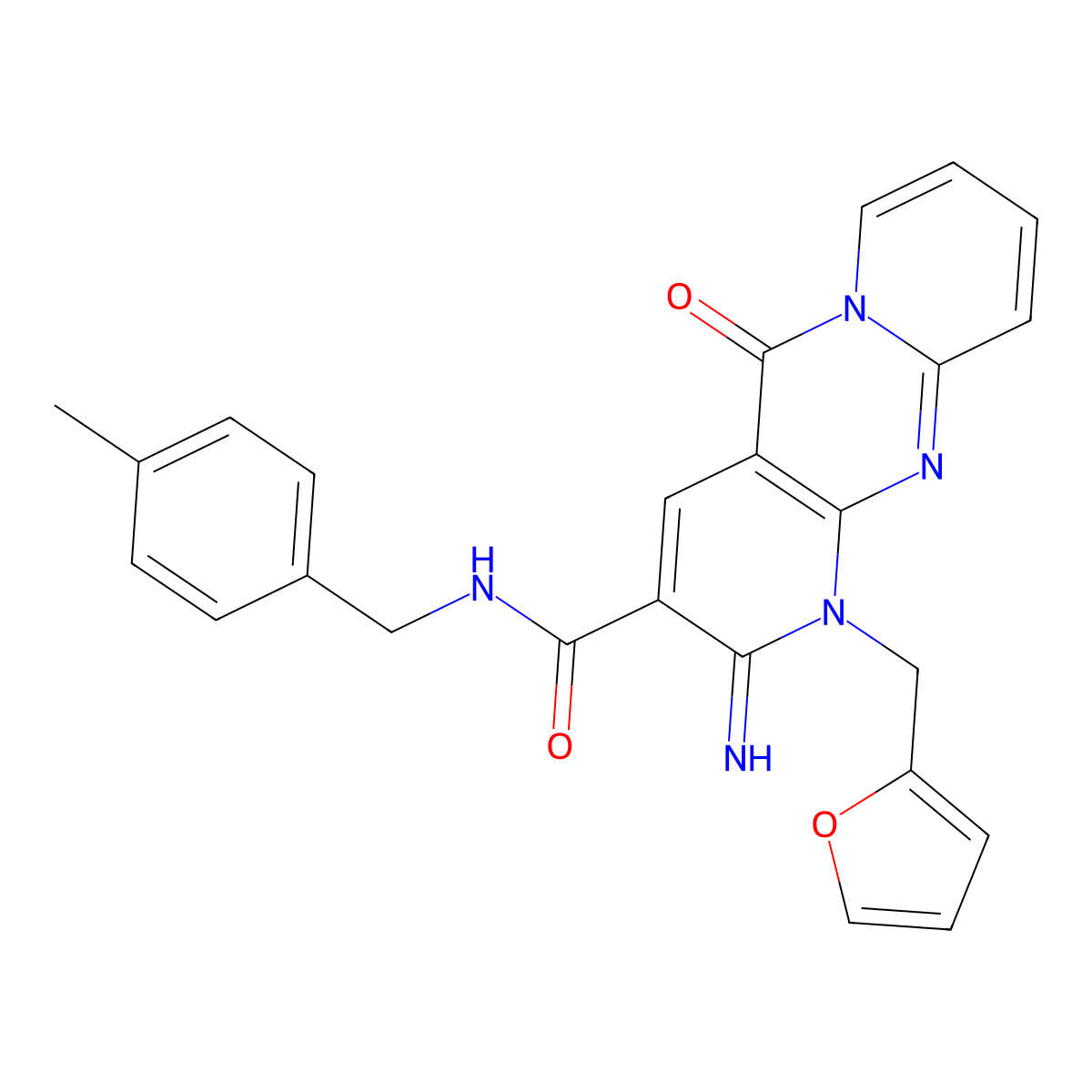 1-(furan-2-ylmethyl)-2-imino-N-(4-methylbenzyl)-5-oxo-2,5-dihydro-1H-dipyrido[1,2-a:2',3'-d]pyrimidine-3-carboxamide molecular structure, CAS 636989-22-5