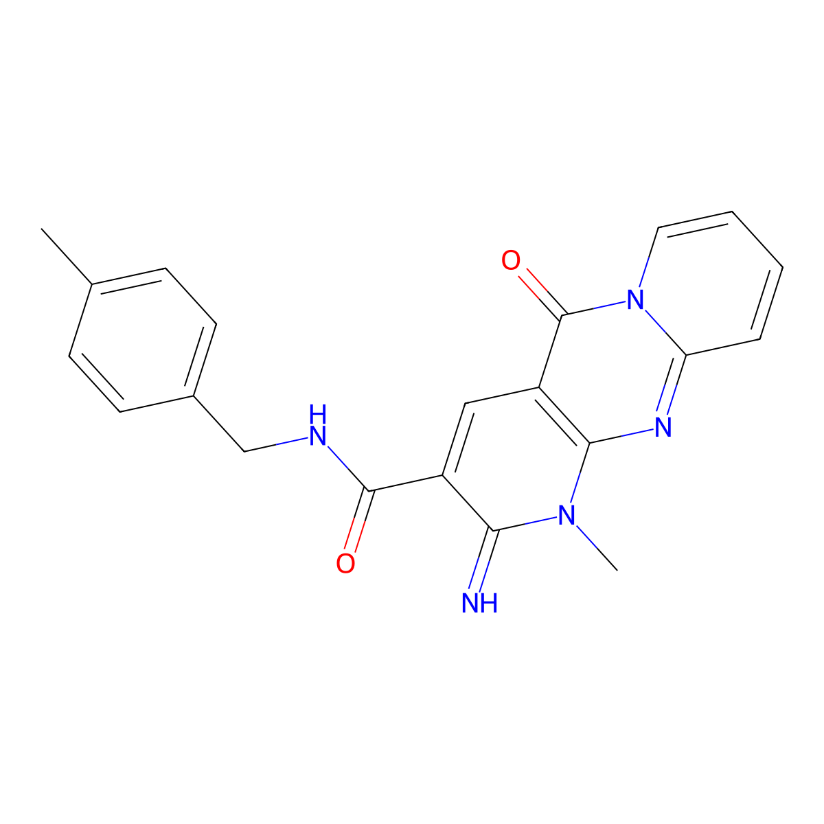 2-imino-1-methyl-N~3~-(4-methylbenzyl)-5-oxo-1,5-dihydro-2H-dipyrido[1,2-a:2,3-d]pyrimidine-3-carboxamide molecular structure, CAS 636989-23-6