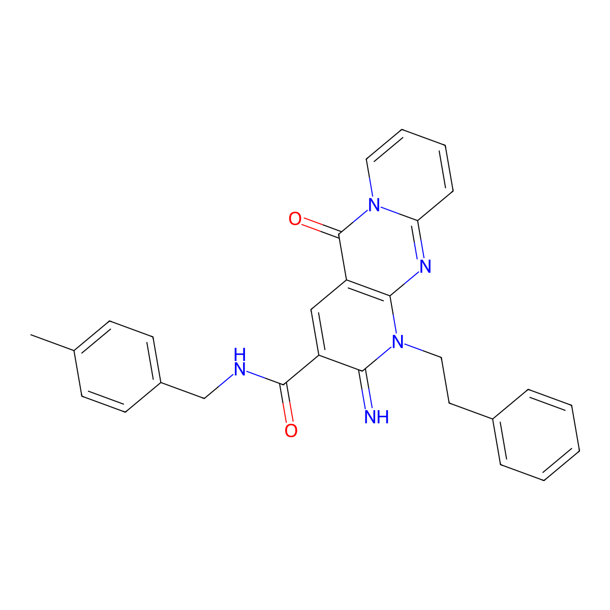 2-imino-N-(4-methylbenzyl)-5-oxo-1-(2-phenylethyl)-1,5-dihydro-2H-dipyrido[1,2-a:2',3'-d]pyrimidine-3-carboxamide molecular structure, CAS 636989-25-8