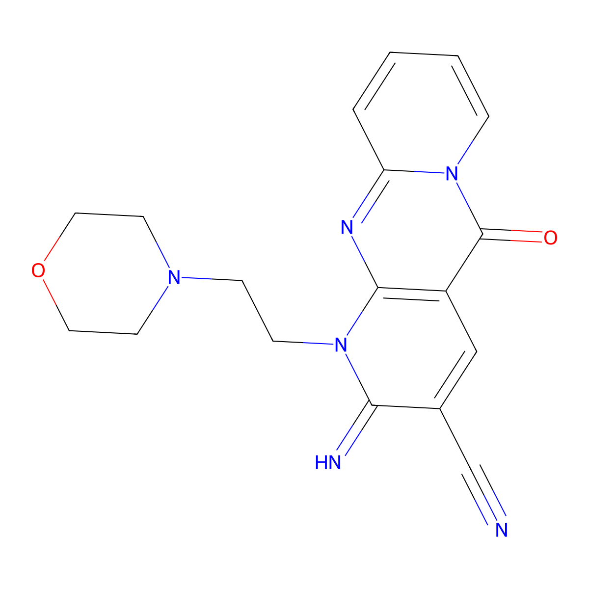 2-Imino-1-(2-morpholinoethyl)-5-oxo-1,5-dihydro-2h-dipyrido[1,2-a:2',3'-d]pyrimidine-3-carbonitrile molecular structure, CAS 636989-26-9