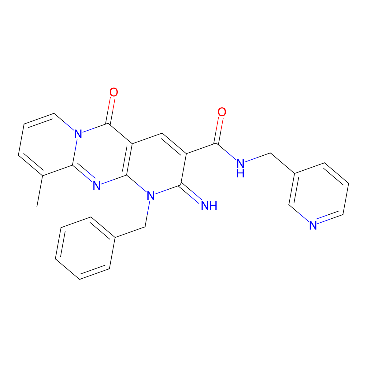 1-benzyl-2-imino-10-methyl-5-oxo-N-(3-pyridinylmethyl)-1,5-dihydro-2H-dipyrido[1,2-a:2,3-d]pyrimidine-3-carboxamide molecular structure, CAS 636989-27-0