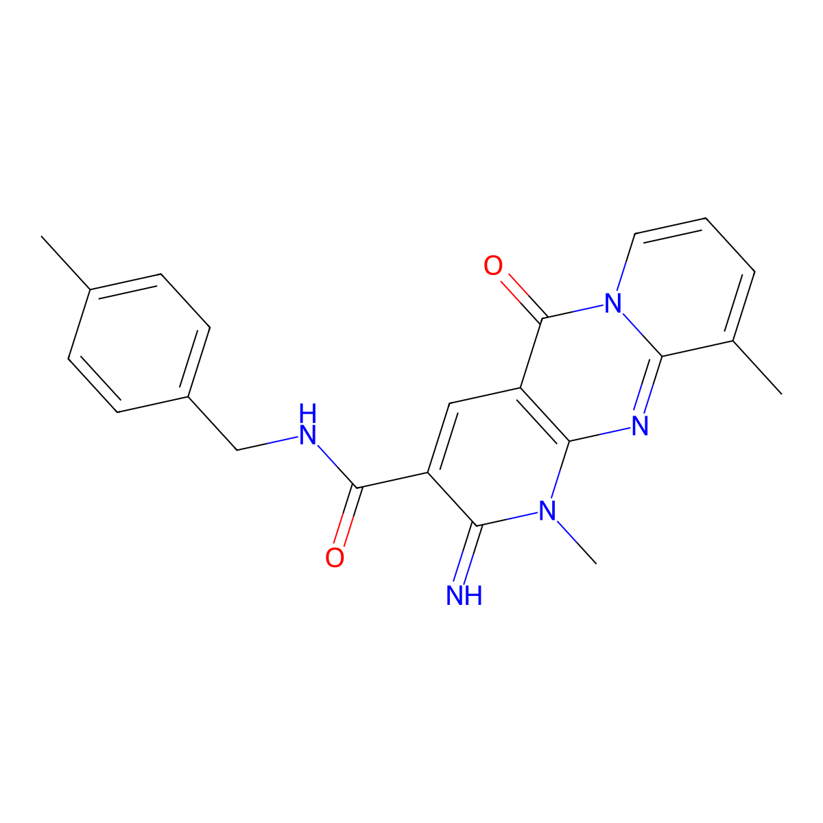 2-imino-1,10-dimethyl-N-(4-methylbenzyl)-5-oxo-1,5-dihydro-2H-dipyrido[1,2-a:2',3'-d]pyrimidine-3-carboxamide molecular structure, CAS 636989-32-7