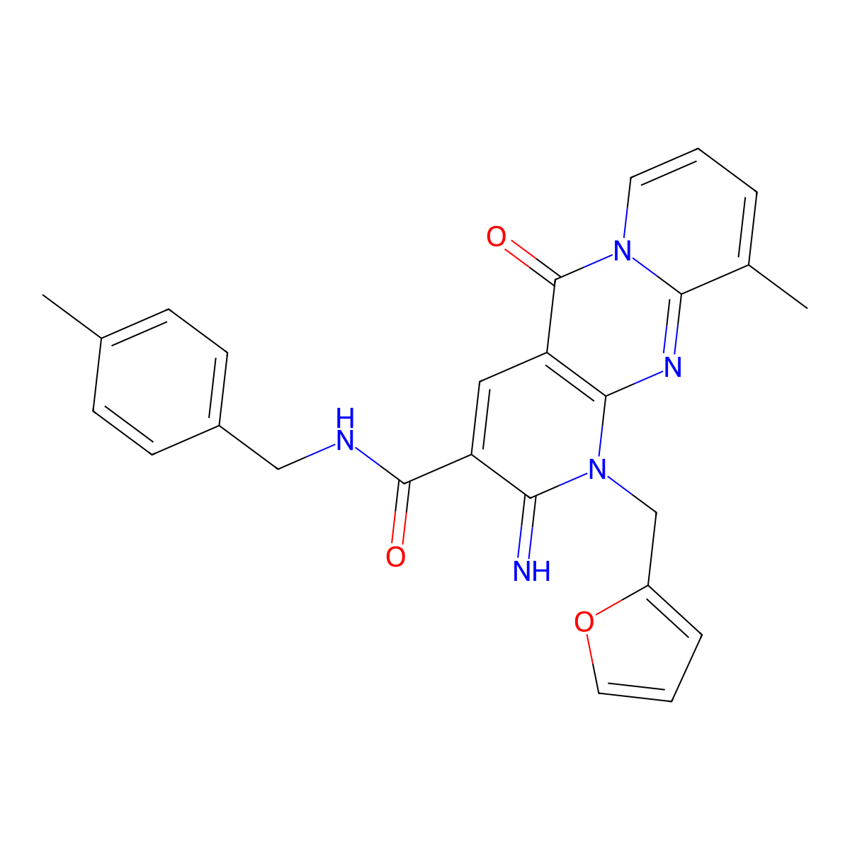 1-(2-furylmethyl)-2-imino-10-methyl-N~3~-(4-methylbenzyl)-5-oxo-1,5-dihydro-2H-dipyrido[1,2-a:2,3-d]pyrimidine-3-carboxamide molecular structure, CAS 636989-33-8