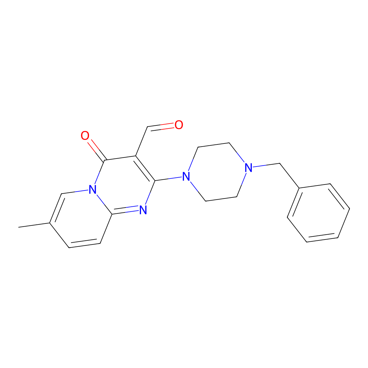 2-(4-benzylpiperazin-1-yl)-7-methyl-4-oxo-4H-pyrido[1,2-a]pyrimidine-3-carbaldehyde molecular structure, CAS 636989-71-4