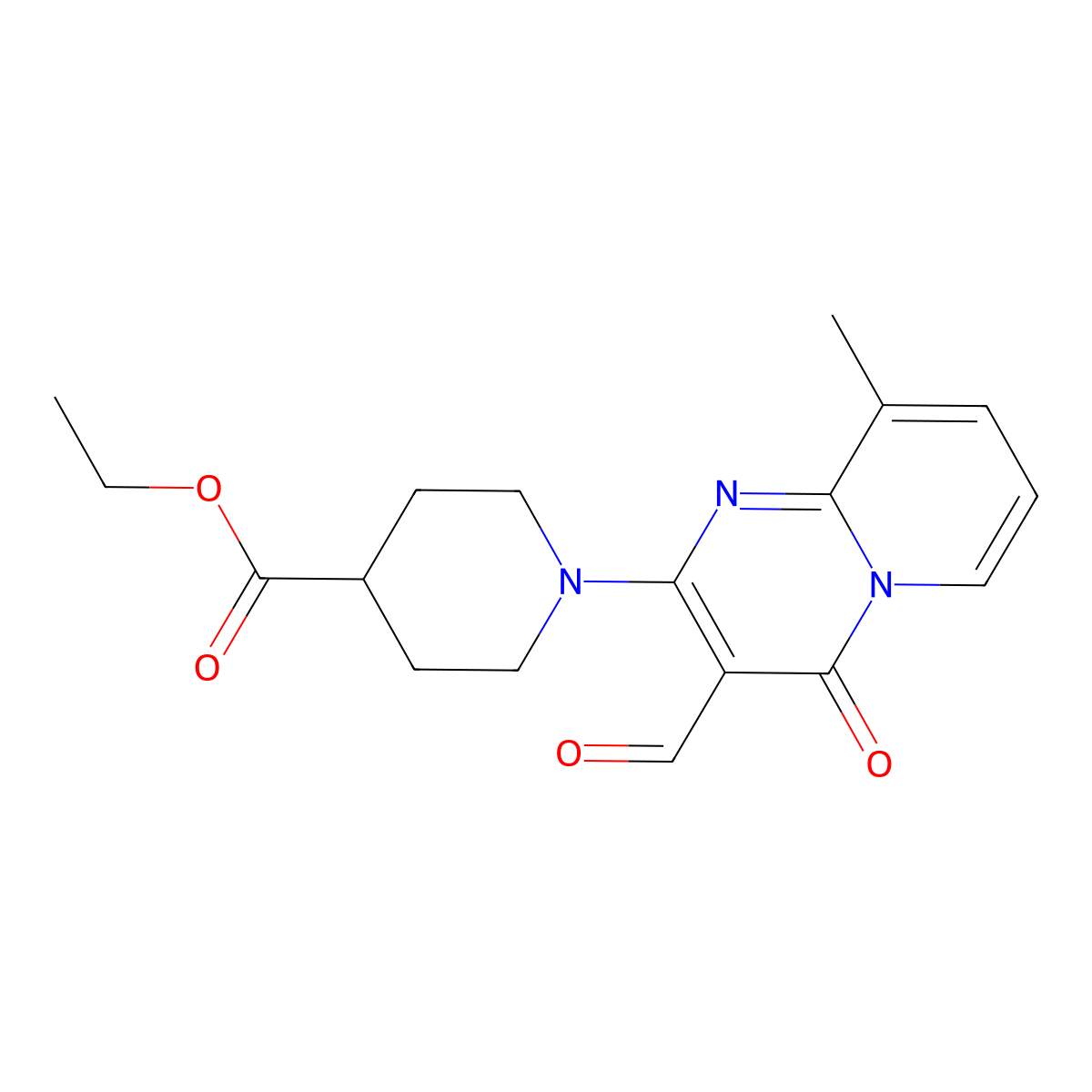 ethyl 1-(3-formyl-9-methyl-4-oxo-4H-pyrido[1,2-a]pyrimidin-2-yl)piperidine-4-carboxylate molecular structure, CAS 636989-80-5