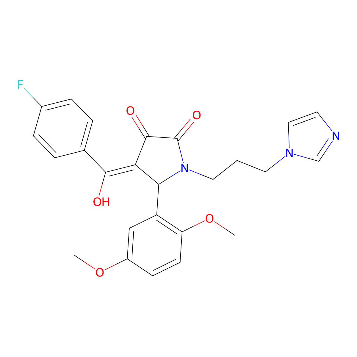 5-(2,5-dimethoxyphenyl)-4-(4-fluorobenzoyl)-3-hydroxy-1-[3-(1H-imidazol-1-yl)propyl]-2,5-dihydro-1H-pyrrol-2-one molecular structure, CAS 636990-25-5