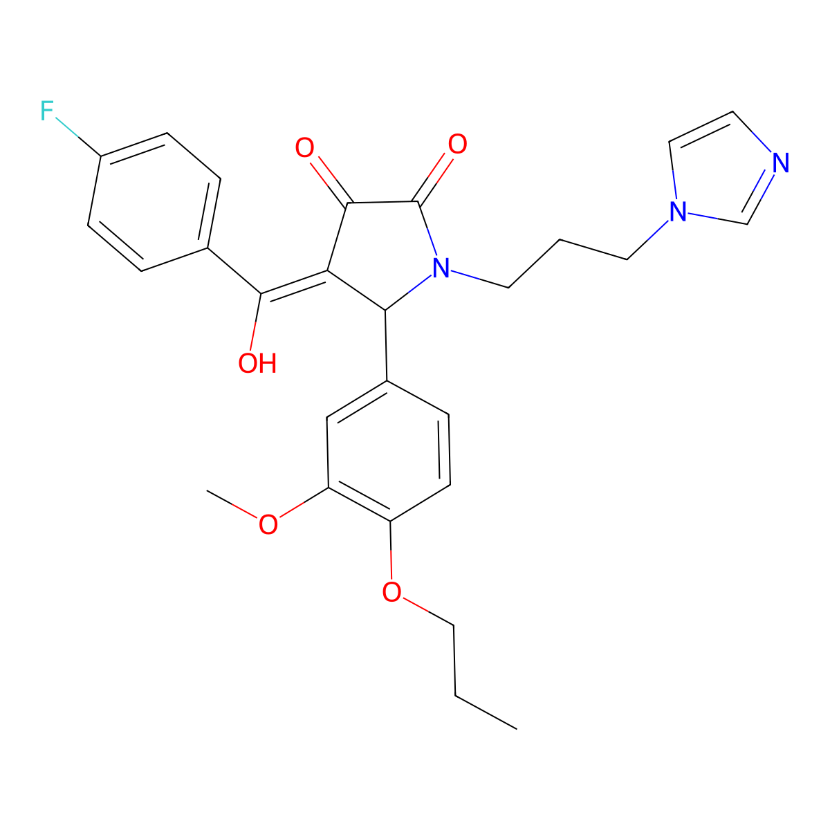 4-(4-fluorobenzoyl)-3-hydroxy-1-[3-(1H-imidazol-1-yl)propyl]-5-(3-methoxy-4-propoxyphenyl)-2,5-dihydro-1H-pyrrol-2-one molecular structure, CAS 636990-26-6