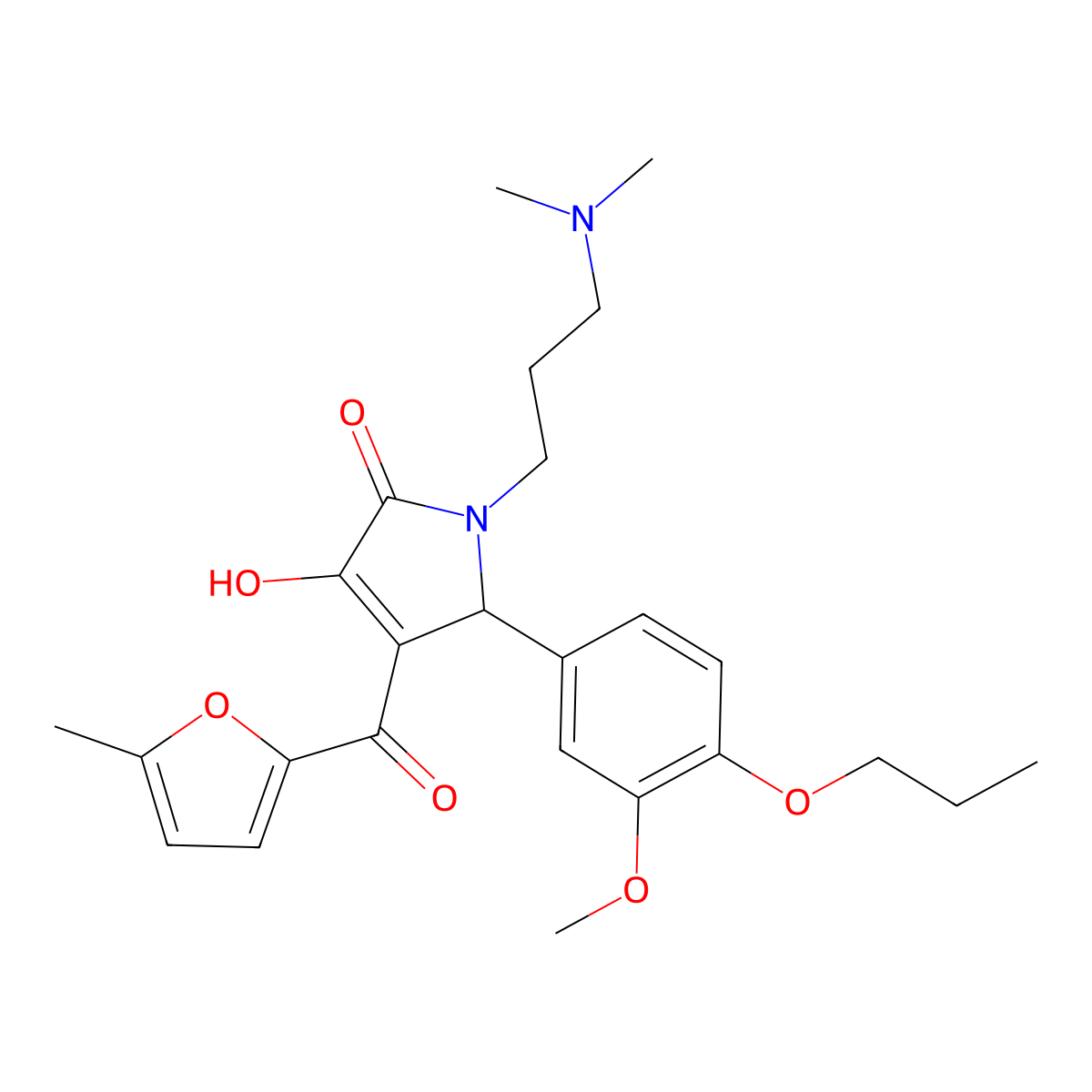 1-[3-(Dimethylamino)propyl]-3-hydroxy-5-(3-methoxy-4-propoxyphenyl)-4-[(5-meth yl(2-furyl))carbonyl]-3-pyrrolin-2-one molecular structure, CAS 636990-34-6