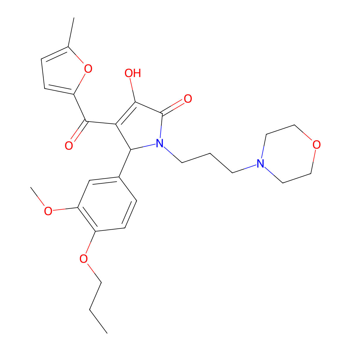 3-Hydroxy-5-(3-methoxy-4-propoxyphenyl)-4-[(5-methyl(2-furyl))carbonyl]-1-(3-m orpholin-4-ylpropyl)-3-pyrrolin-2-one molecular structure, CAS 636990-36-8