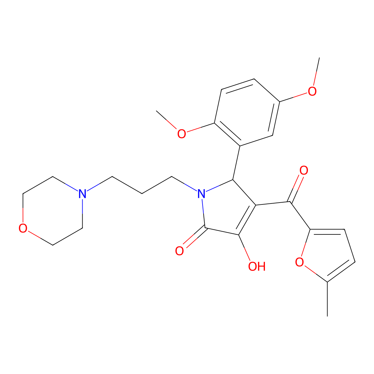 5-(2,5-dimethoxyphenyl)-3-hydroxy-4-(5-methyl-2-furoyl)-1-[3-(4-morpholinyl)propyl]-1,5-dihydro-2H-pyrrol-2-one molecular structure, CAS 636990-38-0