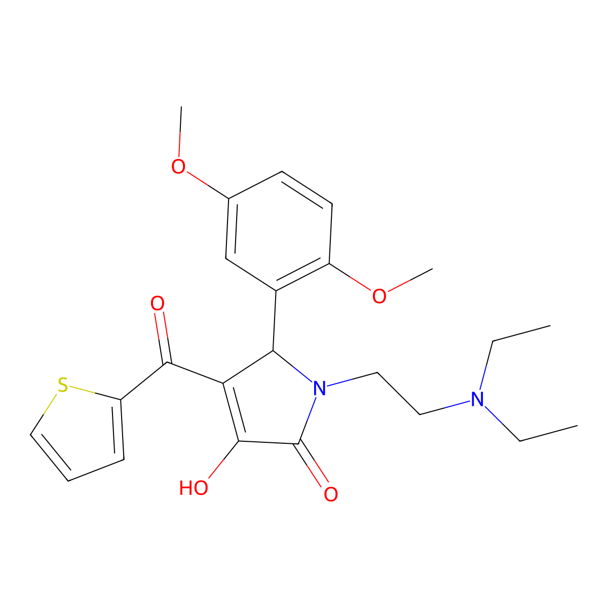 1-[2-(Diethylamino)ethyl]-5-(2,5-dimethoxyphenyl)-3-hydroxy-4-(2-thienylcarbon yl)-3-pyrrolin-2-one molecular structure, CAS 636990-39-1