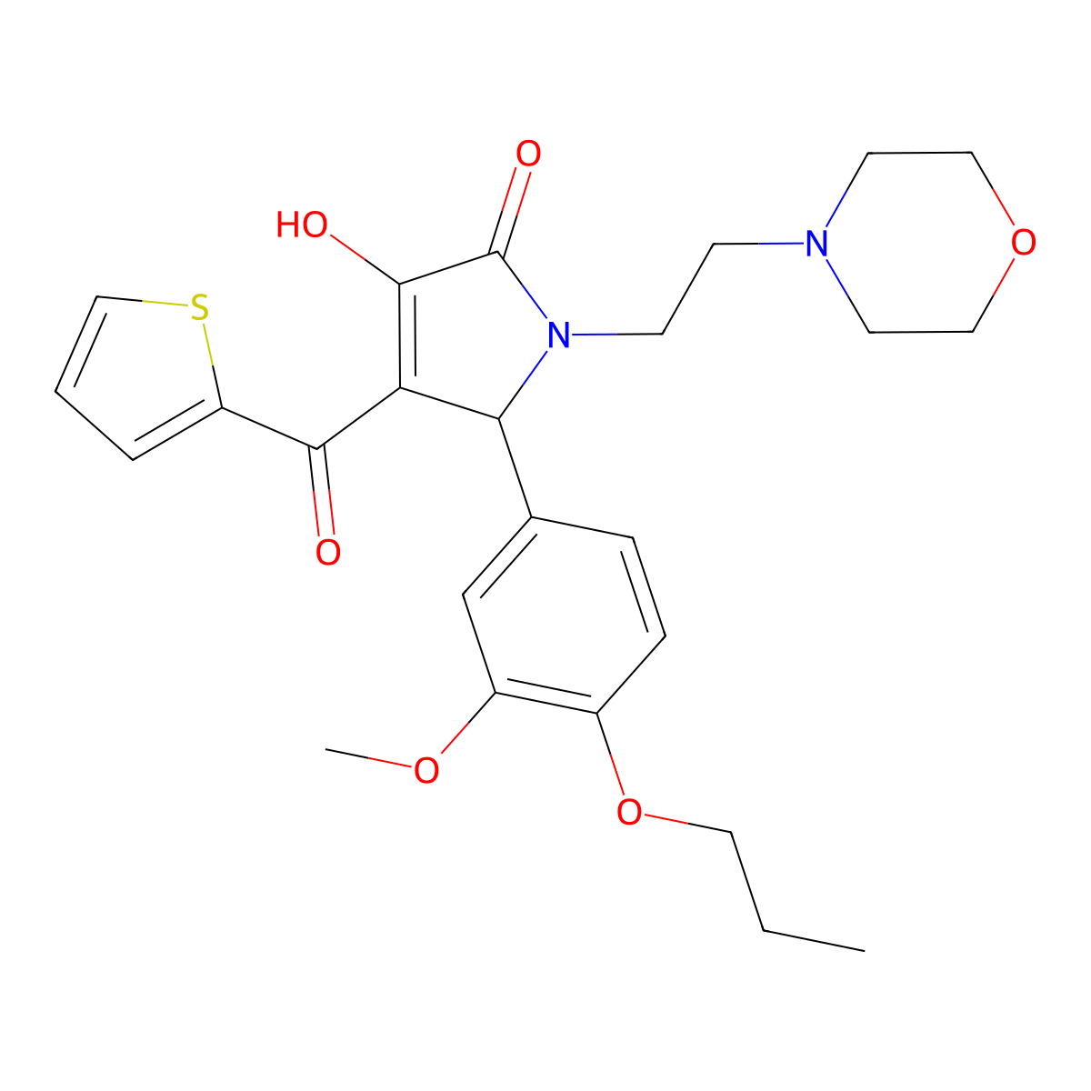 3-Hydroxy-5-(3-methoxy-4-propoxyphenyl)-1-(2-morpholin-4-ylethyl)-4-(2-thienyl carbonyl)-3-pyrrolin-2-one molecular structure, CAS 636990-58-4