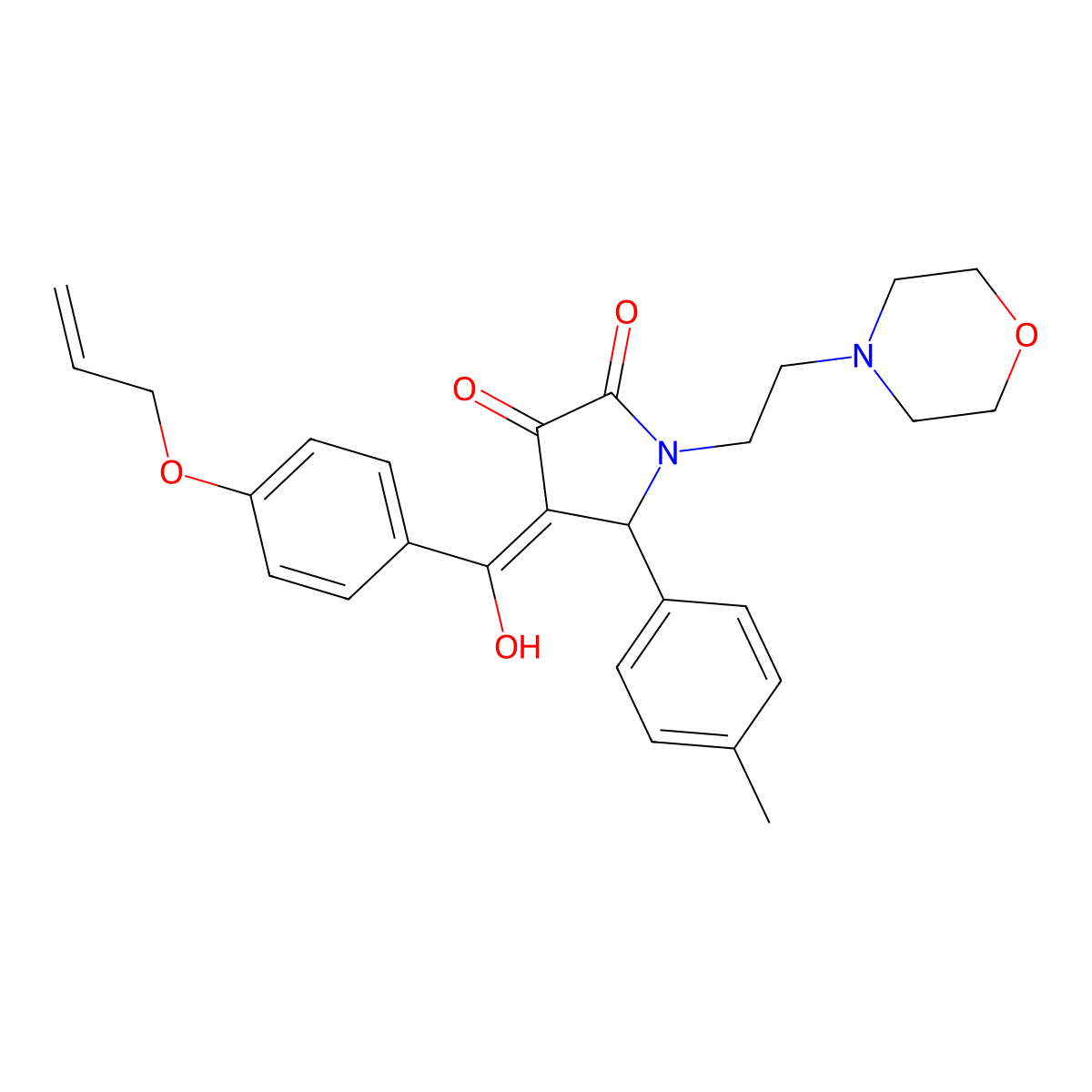 3-hydroxy-5-(4-methylphenyl)-1-[2-(morpholin-4-yl)ethyl]-4-[4-(prop-2-en-1-yloxy)benzoyl]-2,5-dihydro-1H-pyrrol-2-one molecular structure, CAS 636990-73-3